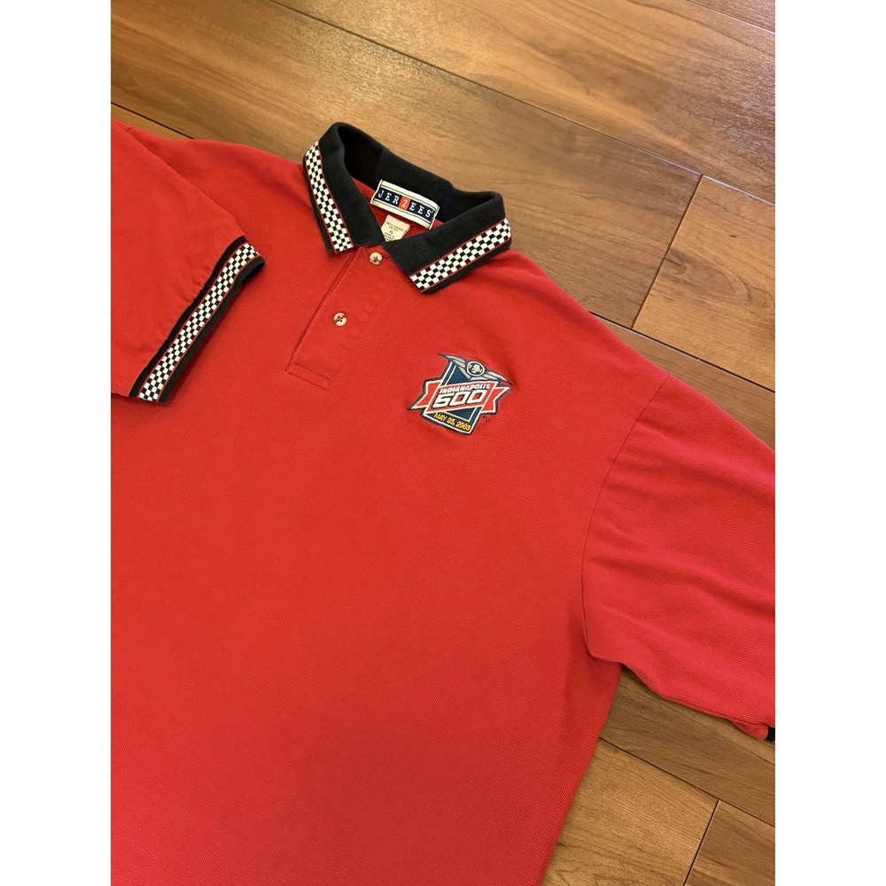 Vintage 2003 Indianapolis 500 Jerzees Polo Shirt Red Checkered Men's Size XL